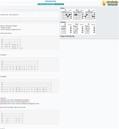 Gimme 5 Chords for Guitar, Ukulele at Ultimate.